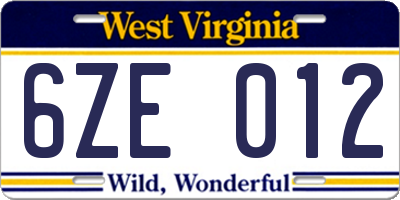 WV license plate 6ZE012