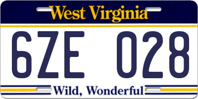 WV license plate 6ZE028