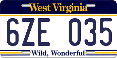 WV license plate 6ZE035
