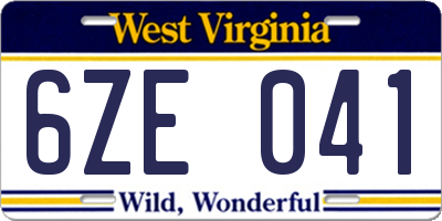 WV license plate 6ZE041