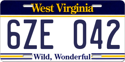 WV license plate 6ZE042