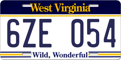 WV license plate 6ZE054