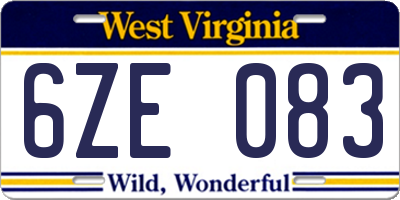WV license plate 6ZE083