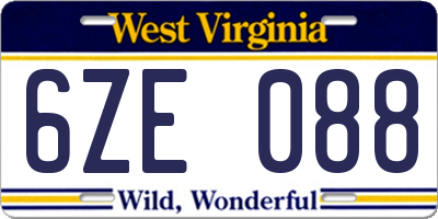 WV license plate 6ZE088