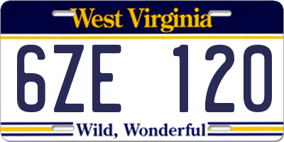 WV license plate 6ZE120