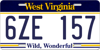 WV license plate 6ZE157