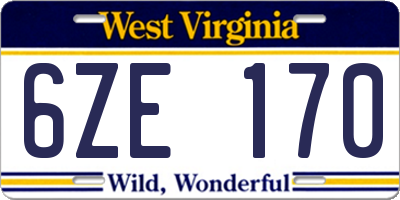 WV license plate 6ZE170