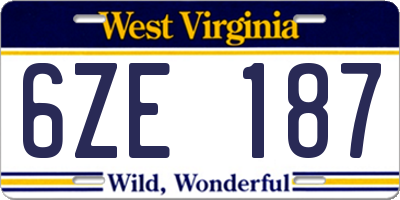 WV license plate 6ZE187