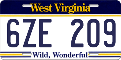 WV license plate 6ZE209