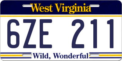 WV license plate 6ZE211