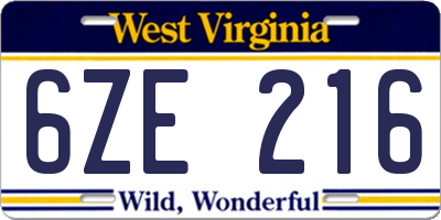 WV license plate 6ZE216