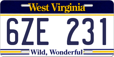 WV license plate 6ZE231