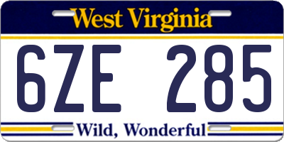 WV license plate 6ZE285