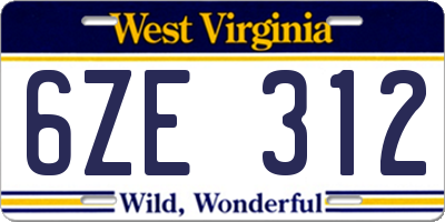 WV license plate 6ZE312