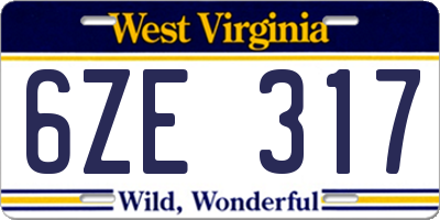 WV license plate 6ZE317