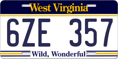 WV license plate 6ZE357