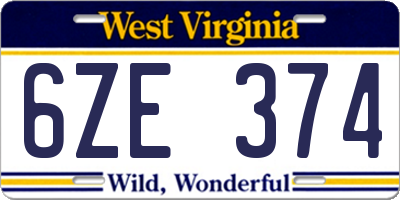 WV license plate 6ZE374