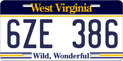 WV license plate 6ZE386
