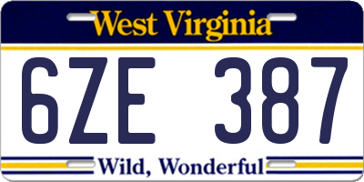 WV license plate 6ZE387