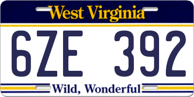WV license plate 6ZE392