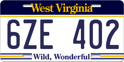 WV license plate 6ZE402