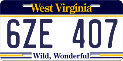 WV license plate 6ZE407