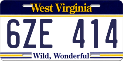 WV license plate 6ZE414