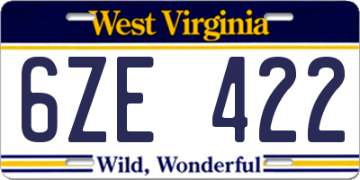 WV license plate 6ZE422