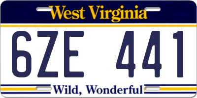 WV license plate 6ZE441