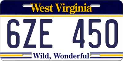 WV license plate 6ZE450
