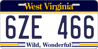 WV license plate 6ZE466