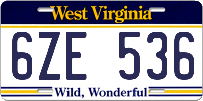 WV license plate 6ZE536
