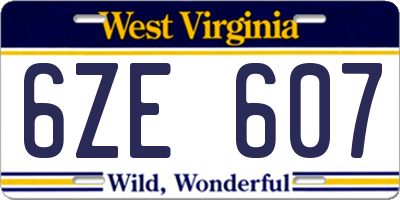 WV license plate 6ZE607