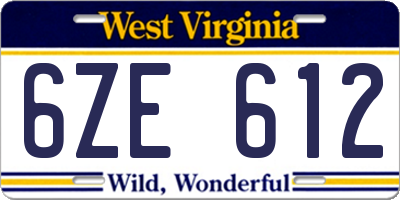 WV license plate 6ZE612
