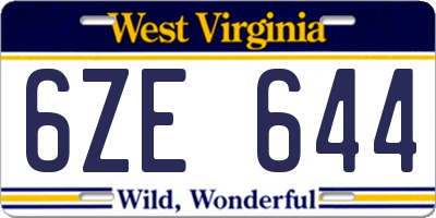 WV license plate 6ZE644