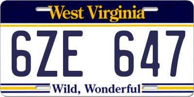 WV license plate 6ZE647