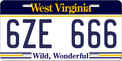 WV license plate 6ZE666