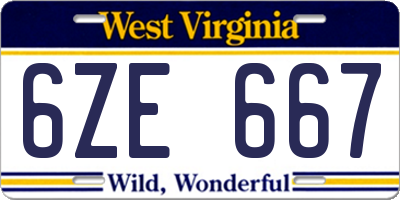 WV license plate 6ZE667