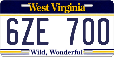 WV license plate 6ZE700