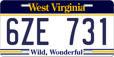 WV license plate 6ZE731