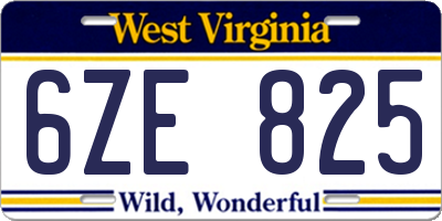 WV license plate 6ZE825