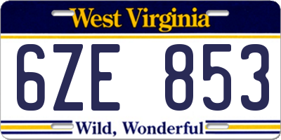 WV license plate 6ZE853
