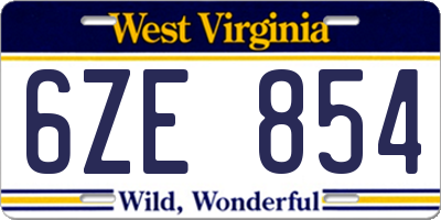 WV license plate 6ZE854