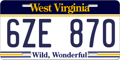 WV license plate 6ZE870