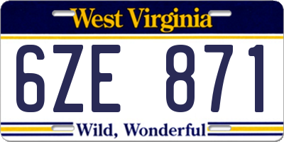 WV license plate 6ZE871