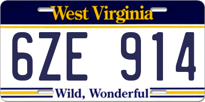 WV license plate 6ZE914