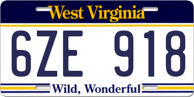 WV license plate 6ZE918
