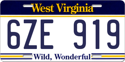 WV license plate 6ZE919