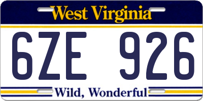 WV license plate 6ZE926