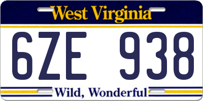 WV license plate 6ZE938